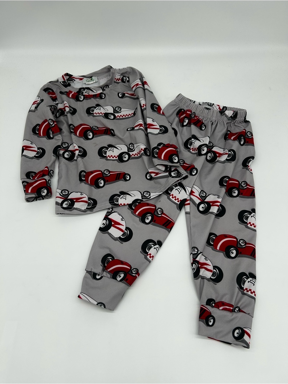 Kids Grey and Red Race Car Pajama Set - Cozy Long Sleeve Two-Piece Size 18M